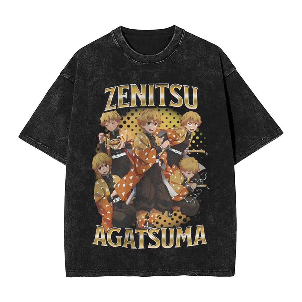 Anime Demon Slayer Hashibira Inosuke Graphic T Shirt Men Women Cotton Tshirts Vintage Washed Tee Harajuku Male Casual T-shirts