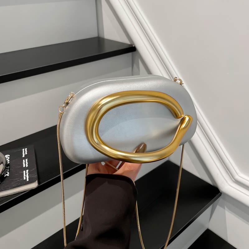 Borsa a Mano Rotonda in Acrilico di Tendenza Europea e Americana con Manico in Metallo - Borsa a Spalla/Crossbody da Sera da Donna