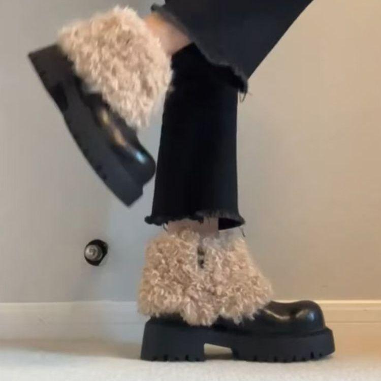 Korean Velvet Women's Thick-soled Plush High-heeled Martin Boots Autumn and Winter Fashion Versatile Brown Boots 2025 New Cotton