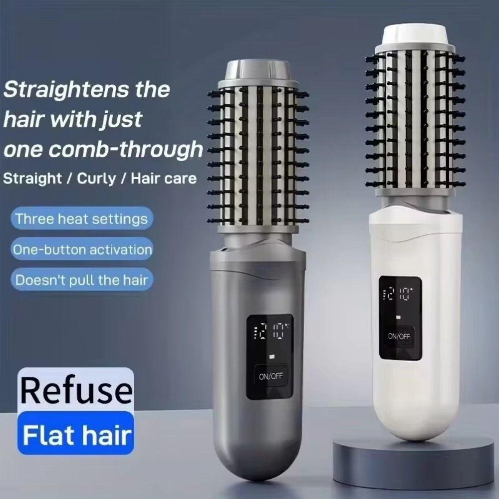 3 Temperature Negative Ion Straighten Brush Cordless Hair Flat Iron Hair Styling Comb Home Use