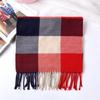 Men Scarf Plaid Pattern Tassel Trim Long Style Wrap Imitation Cashmere Thermal Insulation Scarf Daily Wear