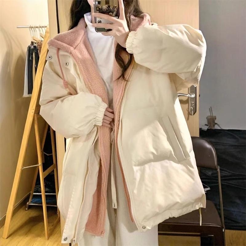 Fake two-piece cotton clothes women's winter 2024 new loose winter clothing lamb wool inner coat versatile women's coat
