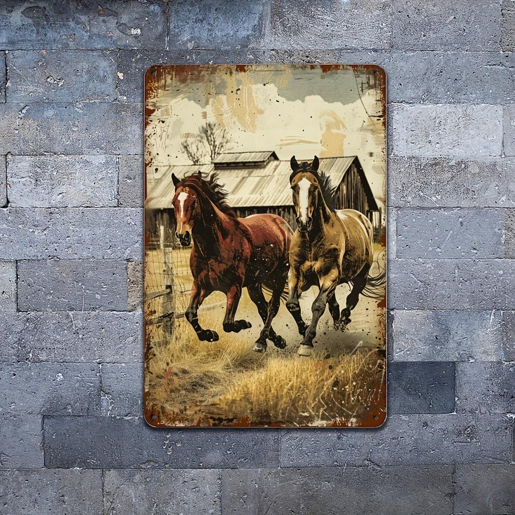 1pc Vintage Farm Horse Metal Tin Sign, Rustic Wall Art for Home, Bar, Cafe, Garage, Indoor & Outdoor Decor, 8x12 inch Iron Plate