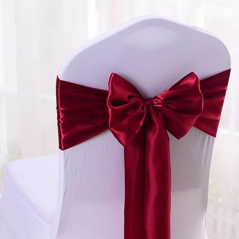 10pcs Satin Chair Streamer Universal Chair Covers 17*275cm Ribbon Bow with Bow Ties Solid Color Wedding Birthday Decoration
