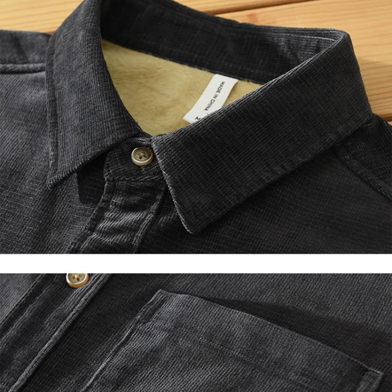 Varm vintertröja för män, daglig, ren bomull, avslappnad topp, krage, manchester, enfärgad skjorta, fleeceskjorta, enkla herrkläder