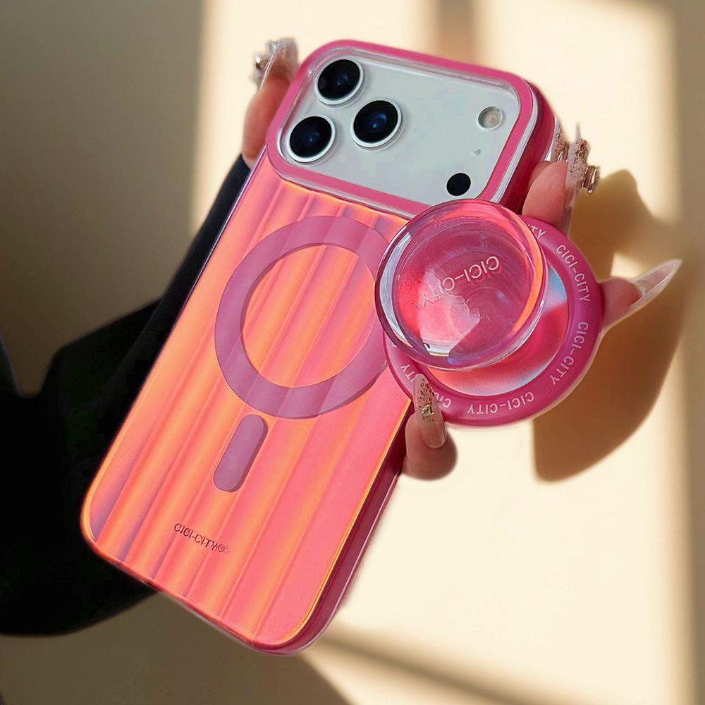 Wireless Charge Magnetic Bracket Case for IPhone 17 16 15 Pro Max Aurora Gradient Bumper Phone Holder Cover iPhone17 Pro Max