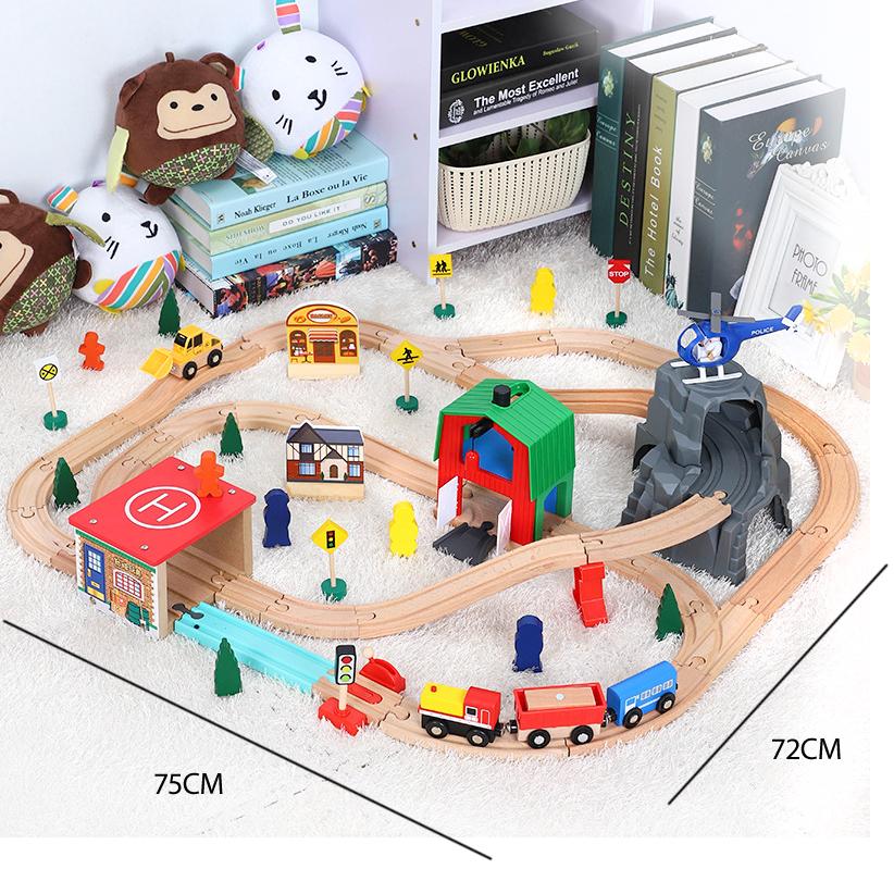 Track Set Children's Rail Car Toy Helipad Transport Cave Train Wooden Compatible with Wooden Cars 1:64 Over Three Years Old
