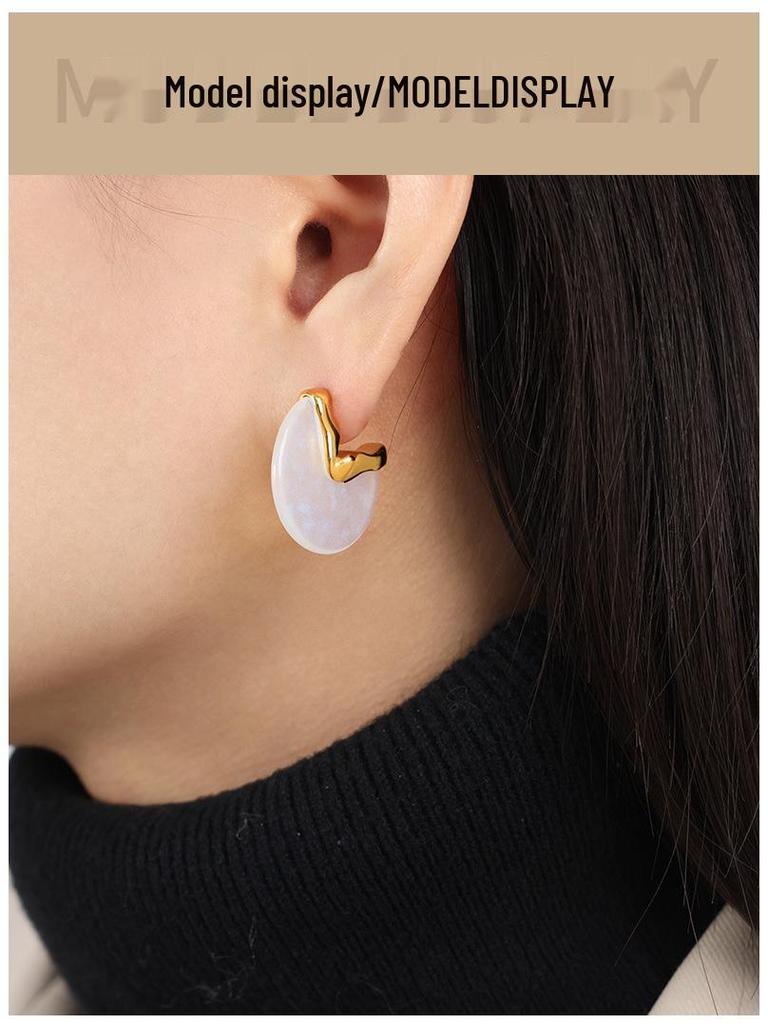 18K Gold-Plated Exaggerated White Resin Fan-Shaped Stud Earrings with European & American Style for Women