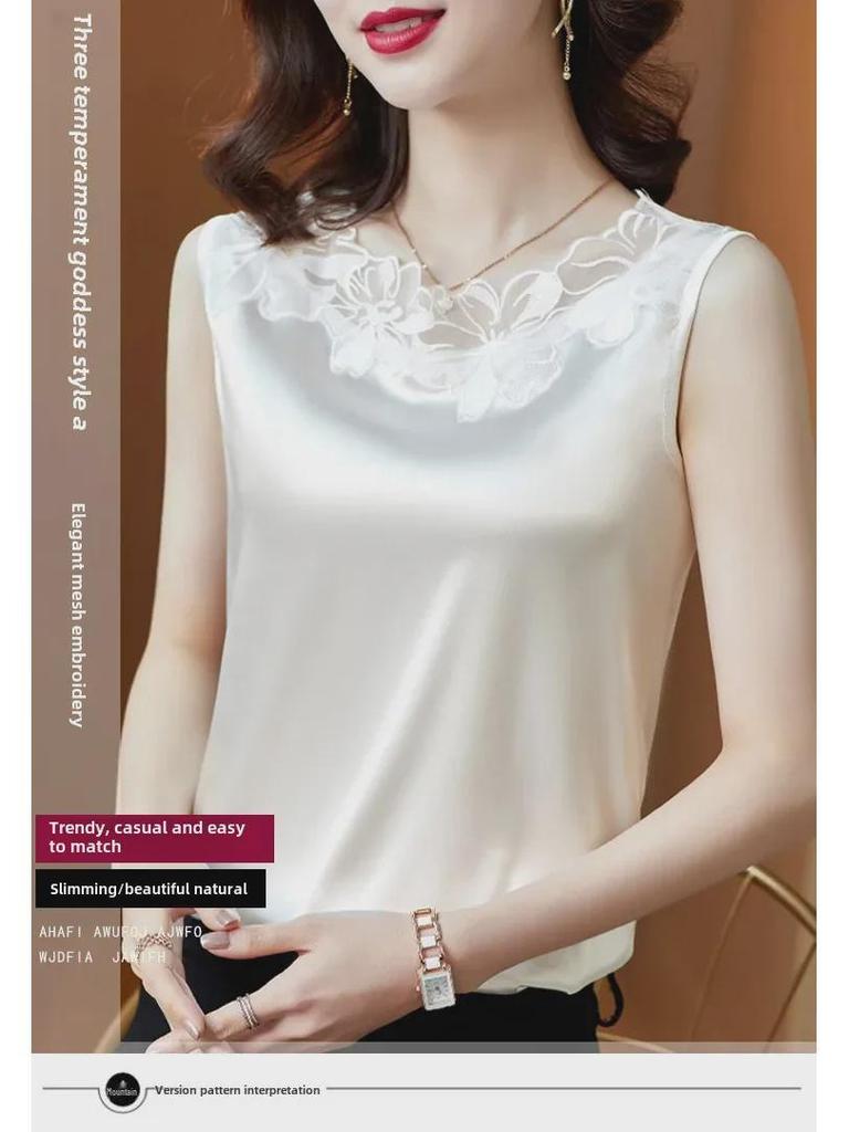 Women's Lace V-neck Camisole, Wide Shoulder, Sleeveless, Loose Fit, Large Size, 2021 Spring/Summer Trendy Inner Wear Top