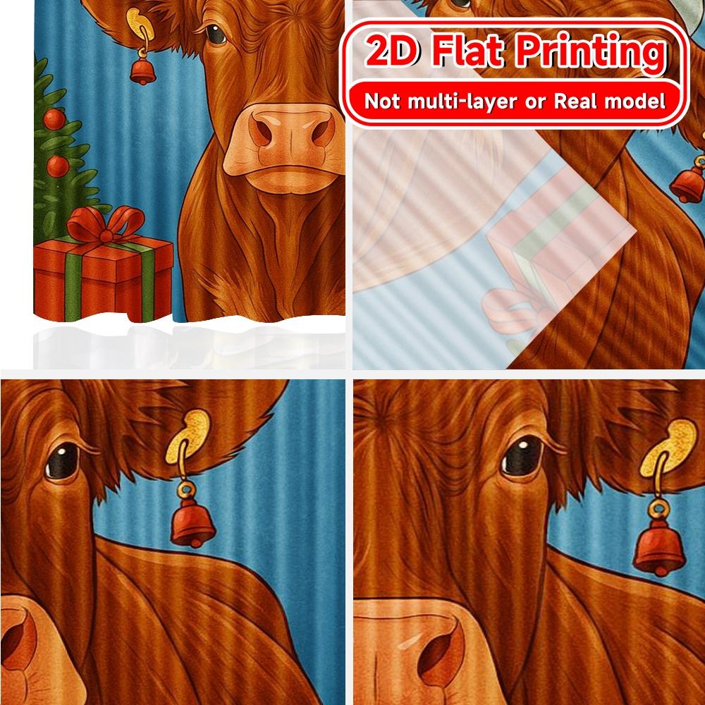 Set Of 2 Flat Printing Curtains Without Rod Festive Cow Digital Holiday Polyester Use Made