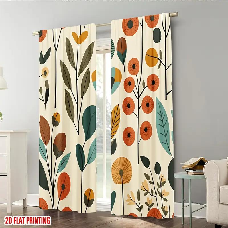 2pcs Retro Floral Leaf Printed Curtains, Designed for Light Filtering, Quality Material, Ideal for Daily Home Window Decoration,