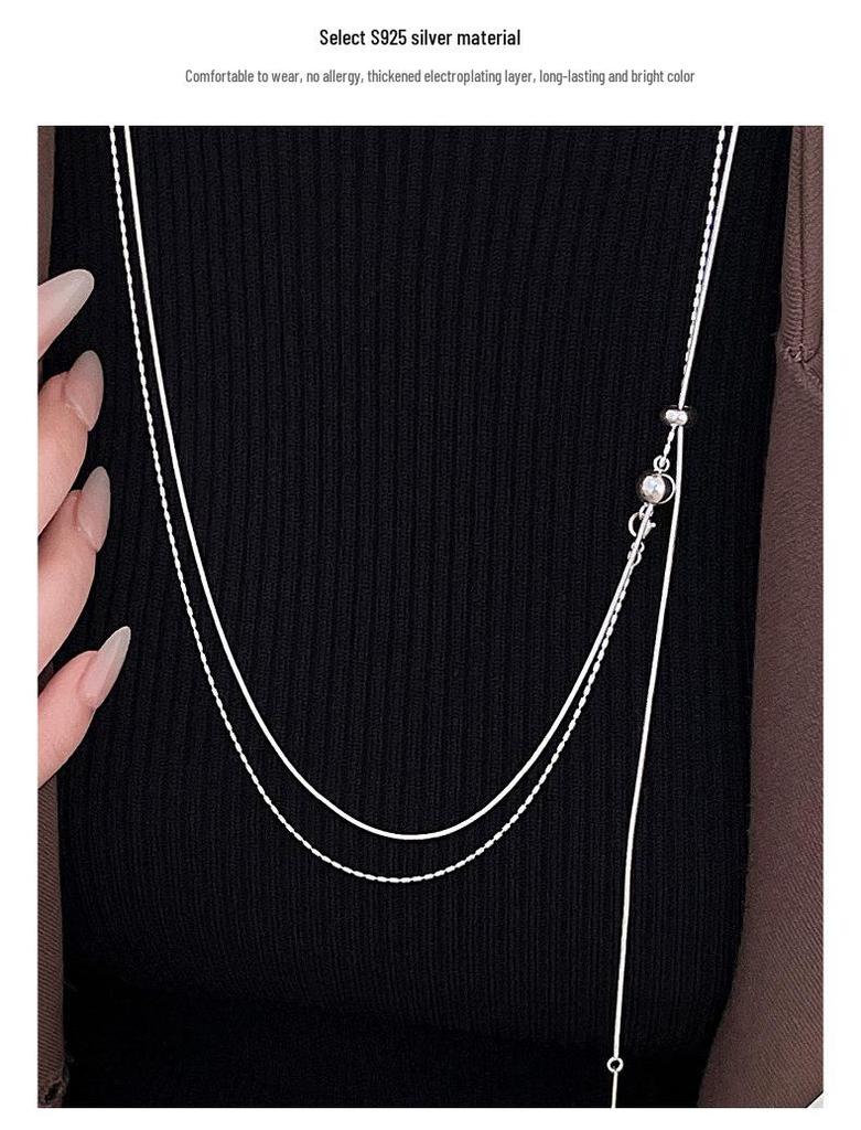 Banyan Tree S925 Silber Doppellagige Asymmetrische Kugel Pullover Halskette - Koreanischer Stil, Herbst/Winter Kollektion für Damen