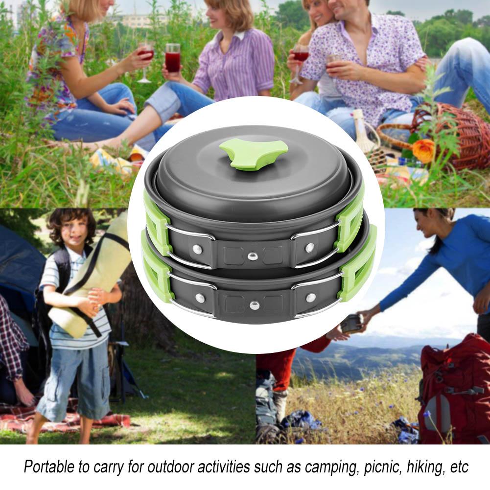 8PcsCelsiusset Portable Outdoor Travel Camping Picnic Cookware Cooking Pot Pan Bowel Set(Black)