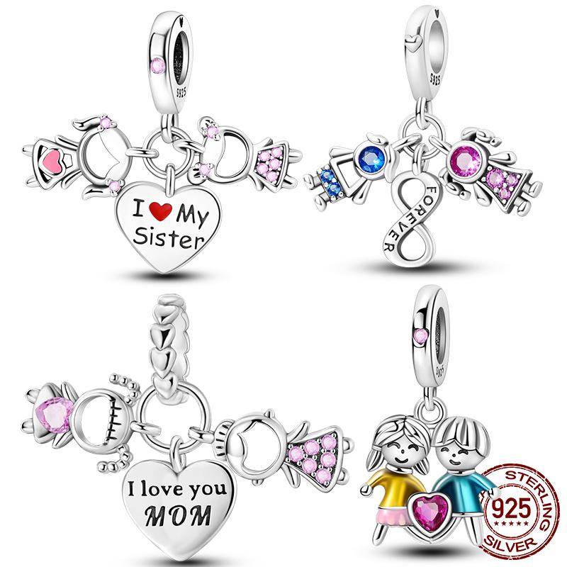 Copper Love My Sister Charm Forever Boy Girl Pendant Jewellery Fit Original Bracelet For Women Diy Gift