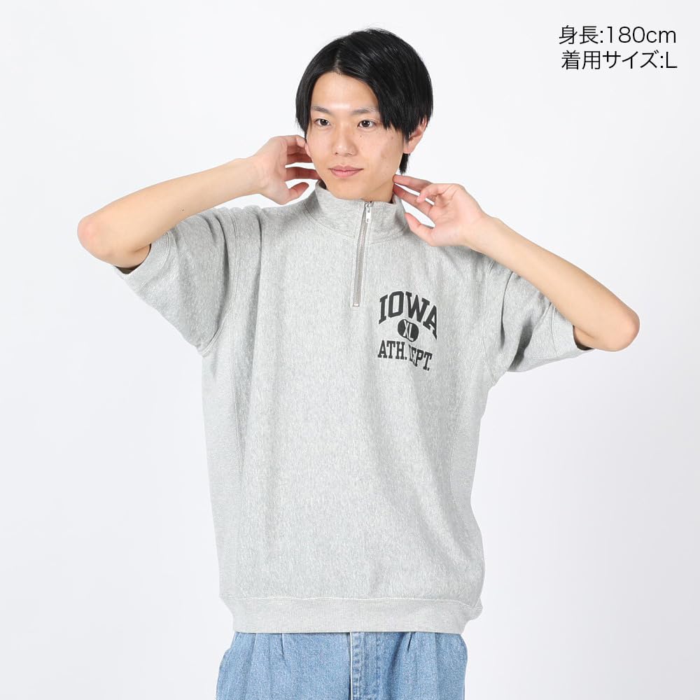 Champion Short Sleeve 10oz Graphic Reverse Oxford Gray Men's Sweatshirt, 100% Cotton, Fleece, Print, Weave® Half-Sleeve Half-Zip Sweatshirt, C3-Z007,