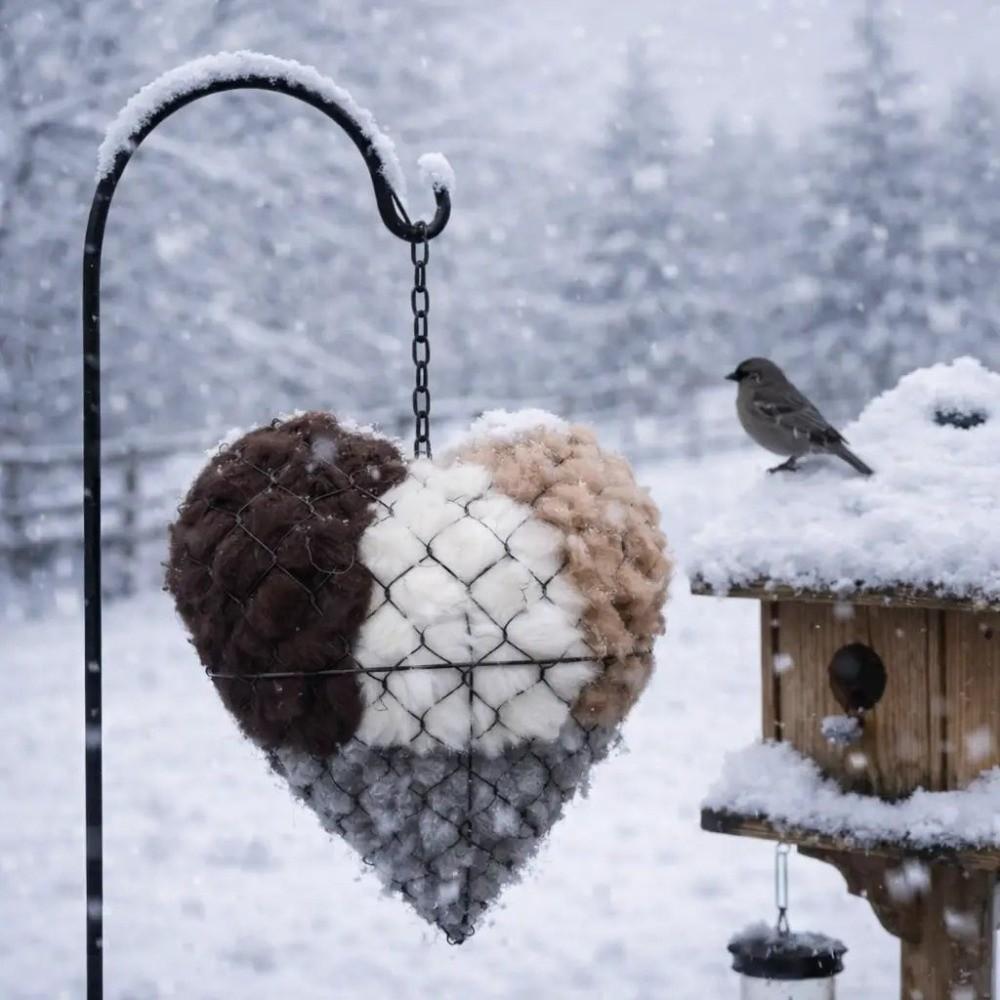 Heart Shape Alpaca Fiber Bird Nesting Heart Handmade Bird Nesting Material Feeder  Garden Art