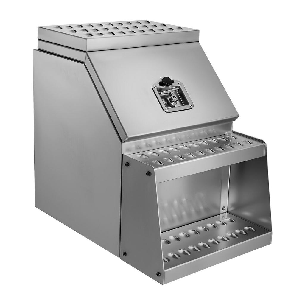 Werkzeugkasten für LKW-Stufe, 457 x 695 x 645 mm Robuster Aluminium-Werkzeugkasten, Seitenmontage, Wasserdichte Seitenstauraum-Sattelstufenkasten mit T-Griff-Schloss & Schlüsseln