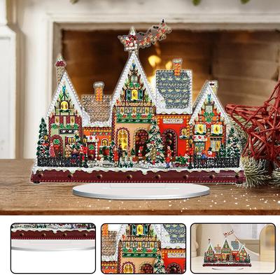 2D/Flat Winter Christmas House DIY Desktop Diamond Art Kits Diamond Painting Desktop Decorations for Home Office Desktop Decor