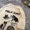 Funny Cat Printed T-shirt for Men and Women The Same Summer China-Chic Five Part Sleeve Cotton Loose Shoulder Sleeve