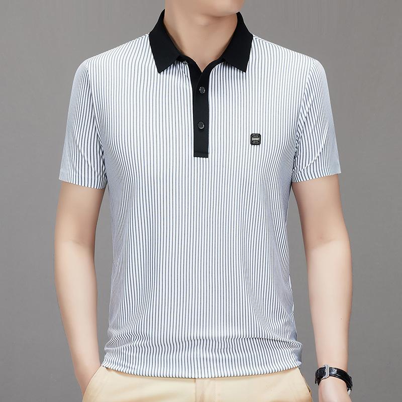 [Short Sleeve T-Shirt, Brocade Ammonia Elastic] Lapel Polo Shirt Men'S Clothing