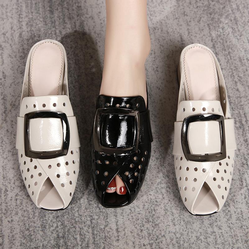 Fashion GKTINOO Women Slipper's 2025 Ladies Summer Slippers Shoes Women Low Heels Fashion Mules Summer Shoes Genuine Leather Large Size