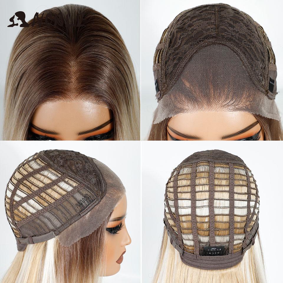 Elegantní syntetické paruky s krajkou vpředu pro ženy 13x3 Rovná krajková paruka Předvytrhaná vrstvená paruka Ombre blond hnědá bílá Cosplay paruka