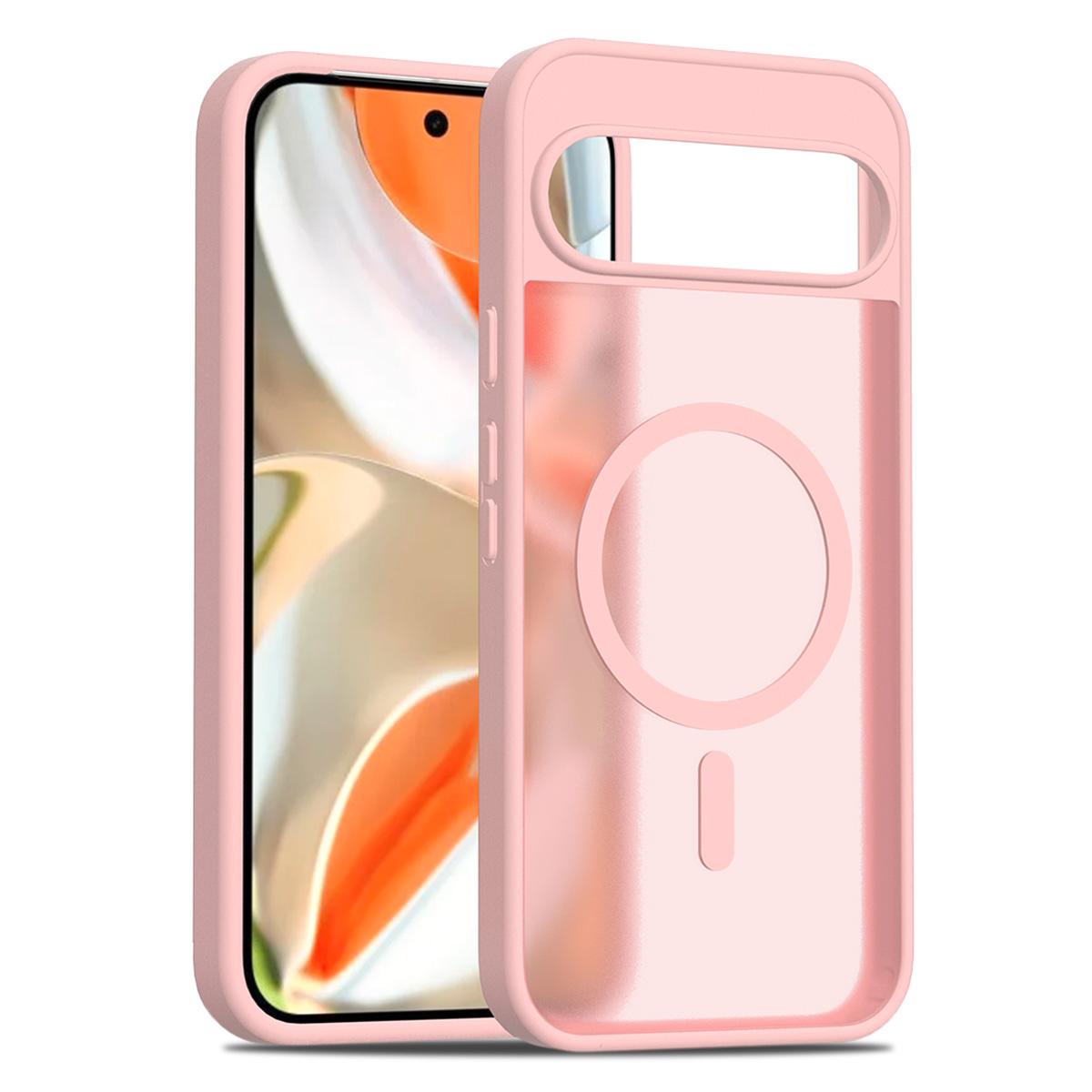 

For Google Pixel 9 Pro XL Case Compatible with MagSafe TPU Frame Acrylic Back Phone Cover Skin Touch Pink