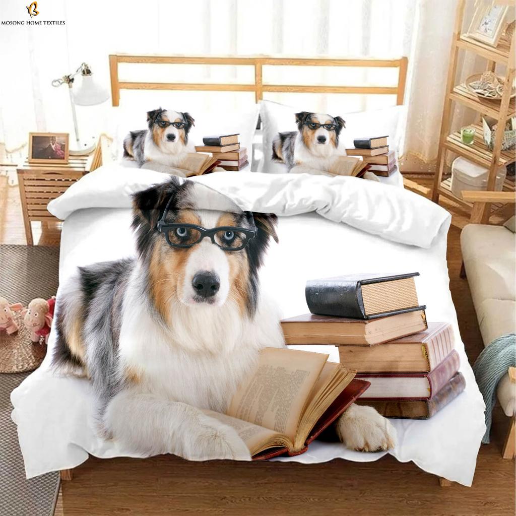 3pcs Cute Dog 3D Printed Quilt Cover Kids Room Bedding Set 100% Polyester Machine Washable Duvet Cover Pillowcase