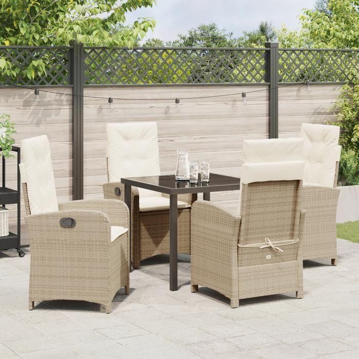 VidaXL Ensemble de salle à manger de jardin 5 pièces avec coussins en poly rattan beige 3380282