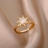 Fashion Zircon Sun Flower Rings For Women Stainless Steel Gold Color Geometric Ring Trendy Wedding Party Aesthetic Jewelry Gifts