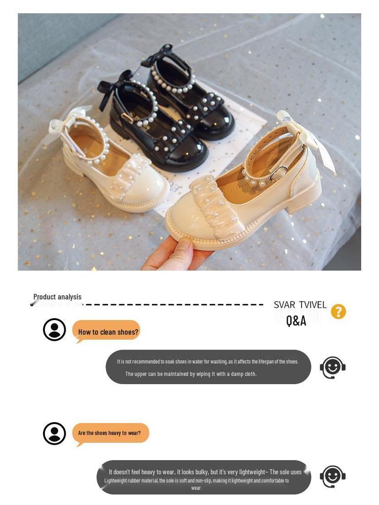 2022 Autumn Girls' Pearl Patent Leather Mary Jane Shoes - Soft Sole for Little Princess
