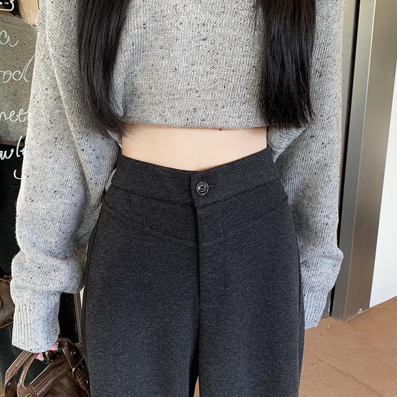 2025 Autumn/Winter Women's High-Waisted Slim Fit Apricot Suit Pants - Flattering Casual Drapey Straight Leg, Versatile Wide-Leg