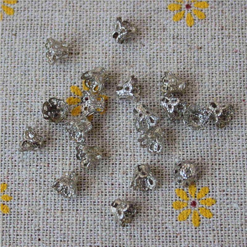 100 Pcs Filigree Flower Cup Shape Silver Loose Bead Caps for Jewelry Making KA 100 Pcs Filigree Flower Cup Shape Silver Loose Bead Caps for Jewelry Making KA