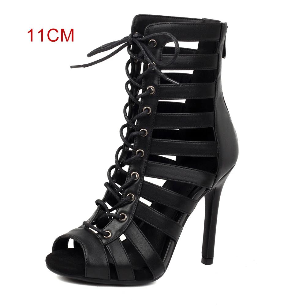 Fashion Peep Toe Summer Shoes Woman Sandals Sexy Hollow Gladiator Ankle Boots Lace-up Thin High Heels Jazz Dance Shoes Female Size 33-46
