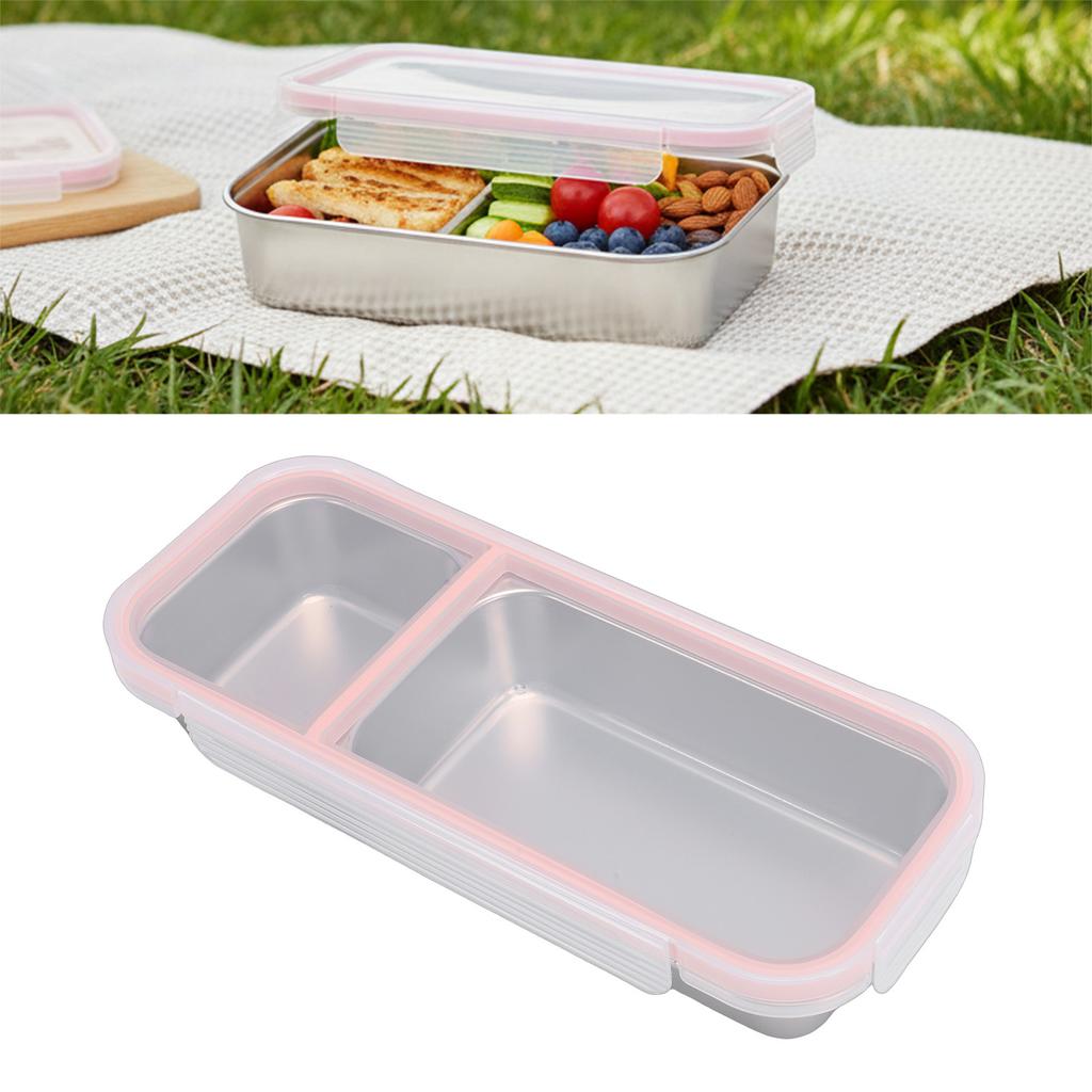 Portable Snack Container 304 Stainless Steel Sealed 2 Compartment Food Storage Container for Travel Camping Picnic