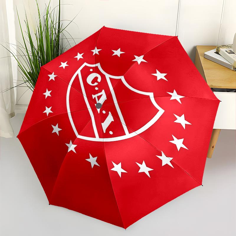 Club Atlético Independiente Print Automatic Umbrella, 8 Rib Iron Frame, Plastic Handle, Suitable for Outdoor Travel &Daily , Ideal Gift