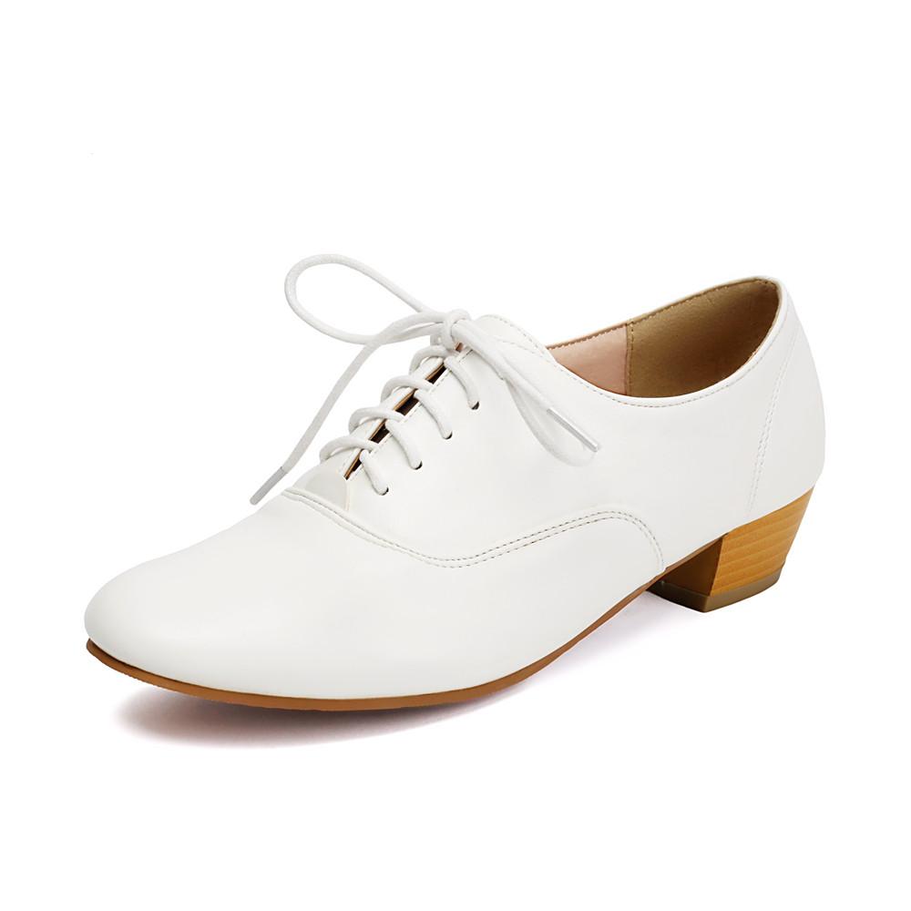 Fashion Woman Round Toe Casual Shoe Oxfords Female Footwear Leather Dress Rubber Solid Leisure Lace-Up Rome Flat PU Fabric Brogue 35-43