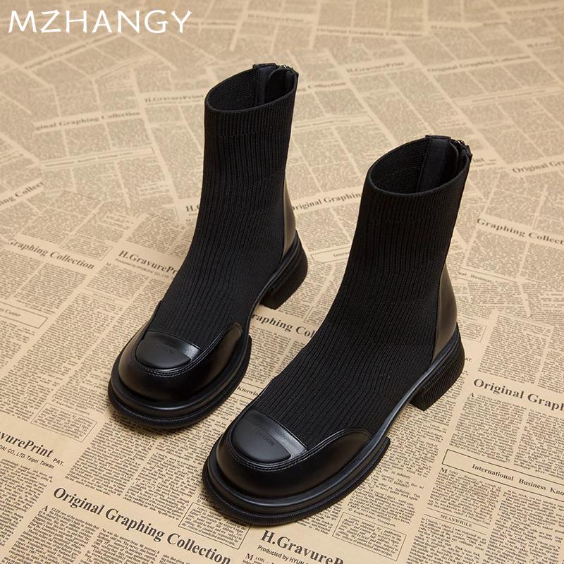 Dámské pletené kotníkové boty Zimní robustní boty Žena 2025 Trend Módní Nízké podpatky Sněhové Chůze Nové Šaty Motorkářské boty Mujer