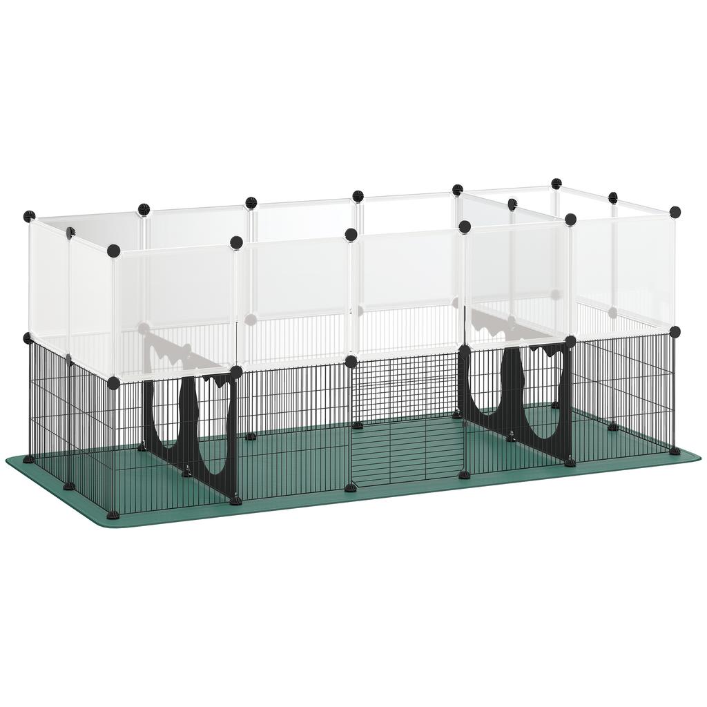 Pet Playpen with Waterproof Mat, DIY Small Animal Enclosure 34 Panels, Indoor/Outdoor Metal Pet Fence for Guinea Pigs