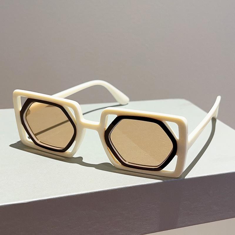 

KAMMPT Vintage Men Women Sunglass 2023 New in Hollowed Square Shades Sun Glasses Polygon Lenes Luxury Brand Design UV400 Eyewear as picture shows