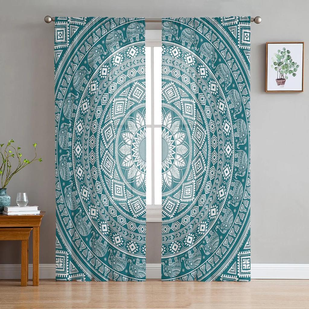 Mandala Datura Buddhism Ethnic Voile Curtains Kitchen Living Room Bedroom Decor Tulle Window Treatment Boho Sheer Made Of Polyester