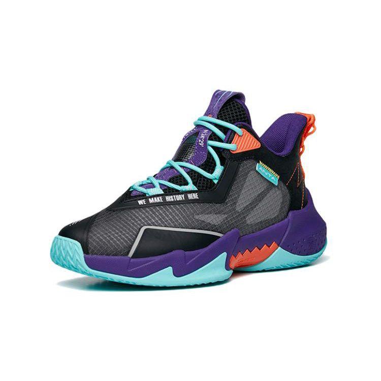 Anta Kids Reverse Scale Comfortable Versatile Mid-Top Basketball Shoes Kids Basketball Shoes Black Gray Purple 312231117-5