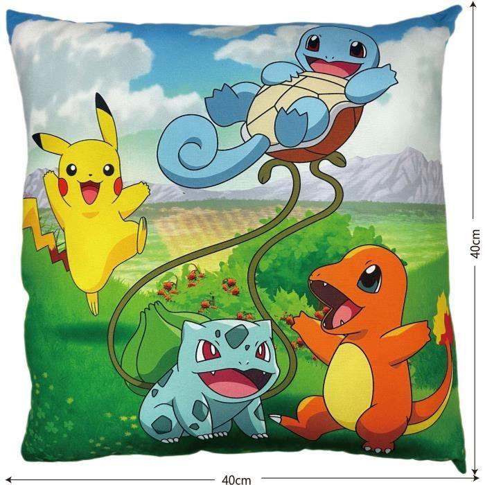 Coussin Double Face - Carré - POKEMON - Pikachu Et Starter 1G II - Microfibre - 40 X 40 Cm