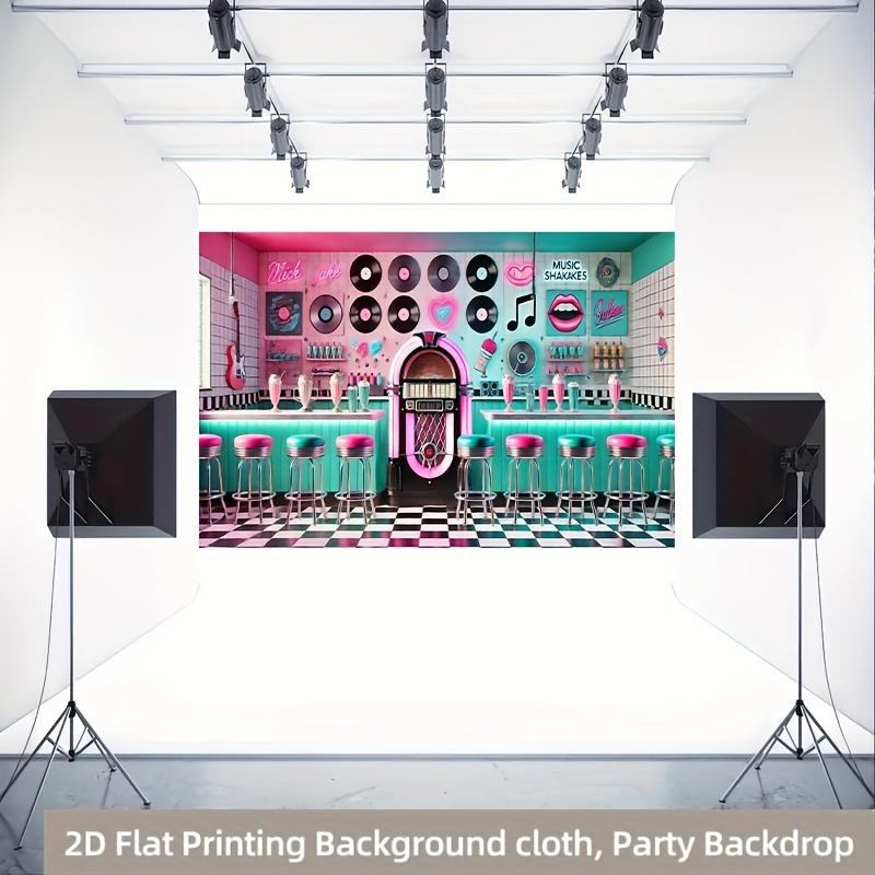 2D flat 1pc retro restaurant scene polyester background, birthday banners and flags, celebration activities, multi-purpose