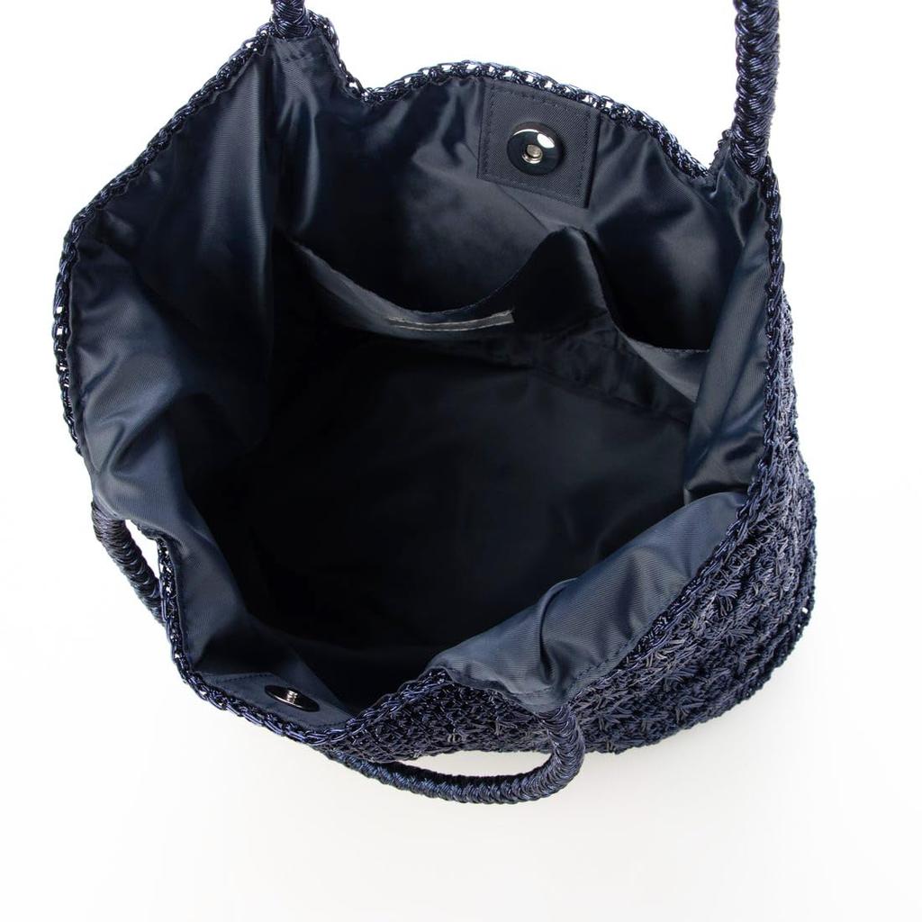 Metallic cord pattern knit tote bag
