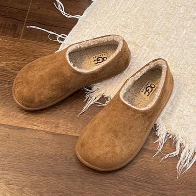 Damenmode Baotou Hausschuhe Winter Neu Runde Zehenpartie Wildleder Tiefes Dekolleté Weiche Sohle Rutschfest Abriebfest Flache Schuhe