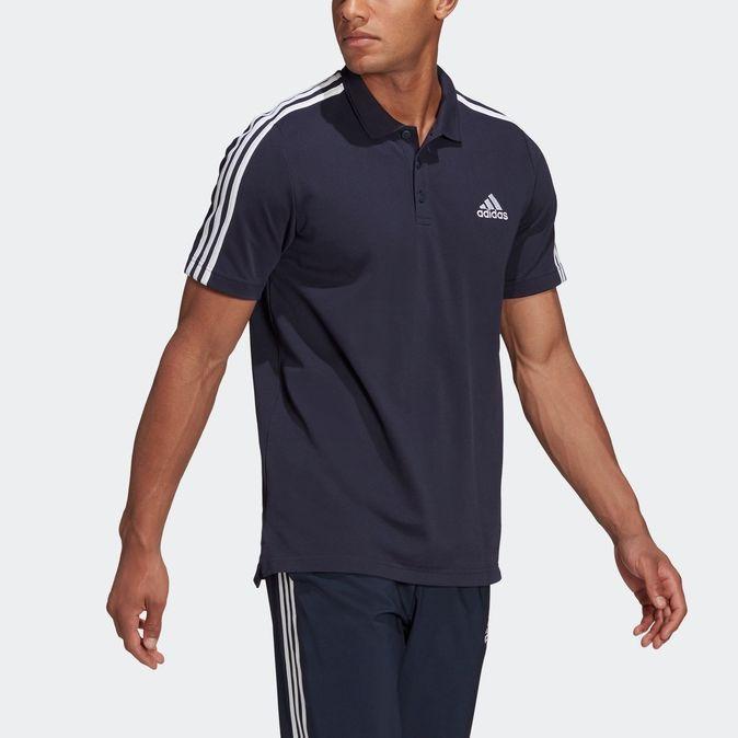 Adidas Logo Print Striped Short Sleeve Polo Shirt Men Polo Shirts Legendary-Ink-Blue GK9100