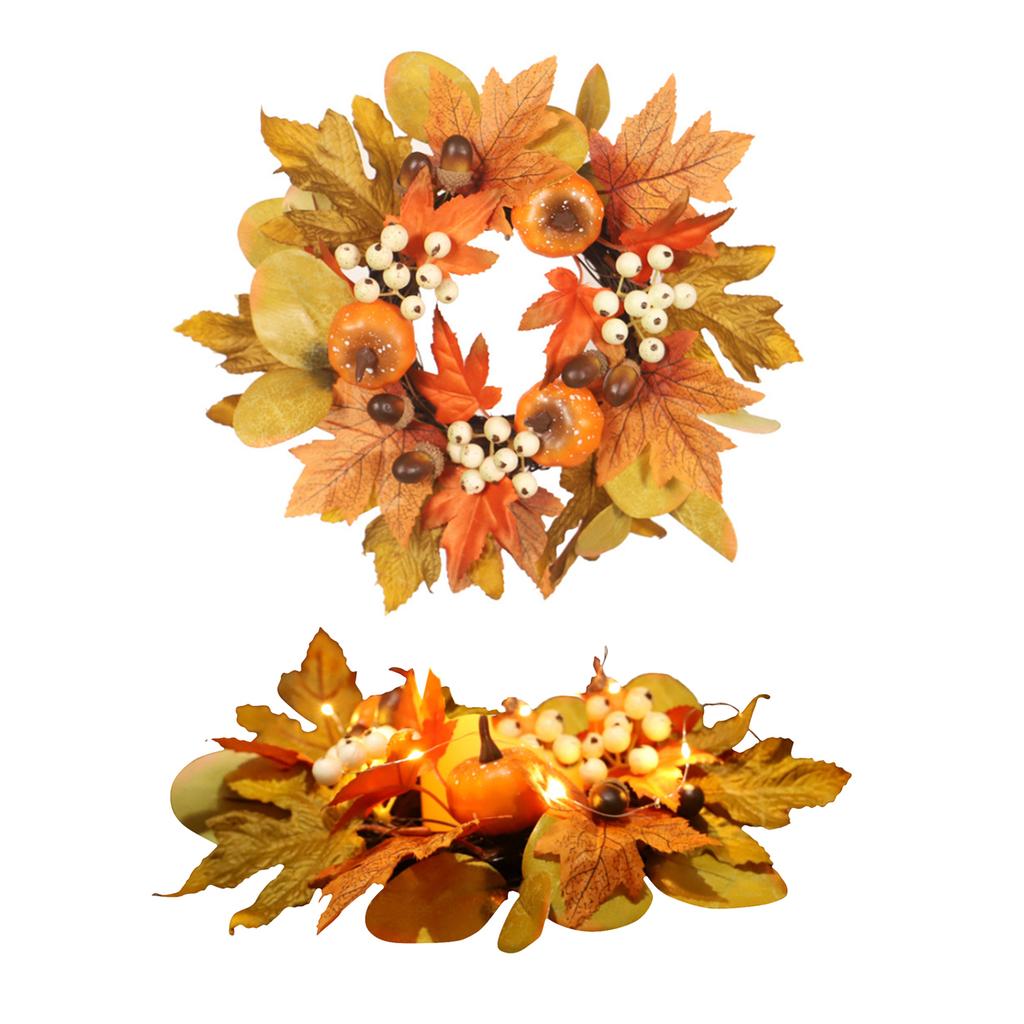 30cm Artificial Maple Leaves Candle Ring Candle Wreath Ring for Thanksgiving Centerpiece Table Decoration