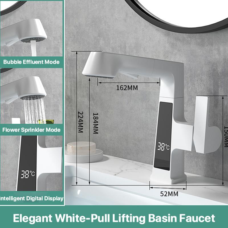 Digital Display Pulling Faucet Kitchen Area Sink Washbasin Rotating Lifting Tap Cold And Dual Control Fourth Gear Water Outlet