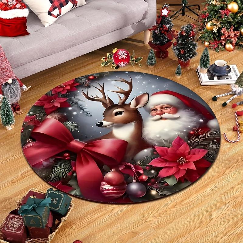 Festive Santa Reindeer Mat, Soft Flannel Floor Covering, Durable Anti-Skid Rug for Lounge, Bedroom, Seasonal Home Decor